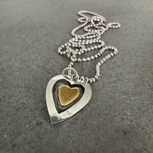 Vintage Far Fetched Sterling Silver and Brass Heart Necklace